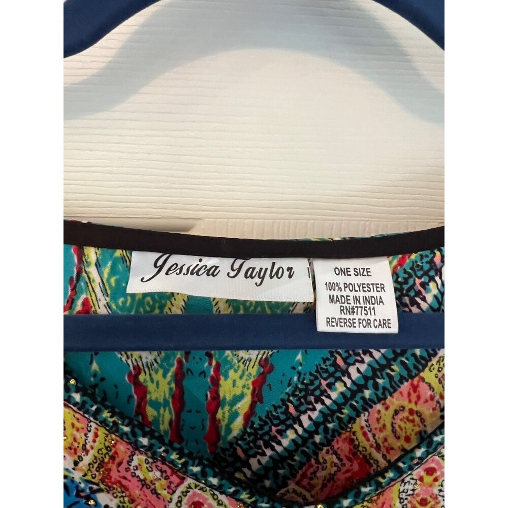 Vintage Jessica Taylor Hippy Paisley Short Sleeve Kaftan Maxi Dress OS - Picture 4 of 6